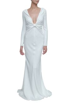 Valentino Stretch Cady Long Dress with Deep Neckline - Lyst