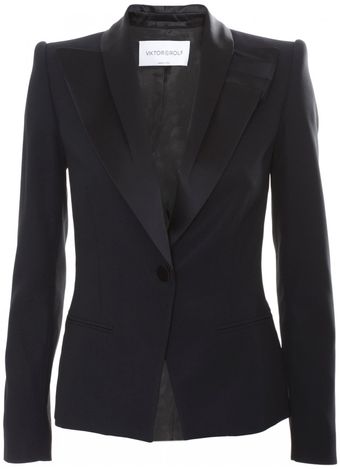 Viktor & Rolf Lapel Ruffle Detail Blazer Black - Lyst