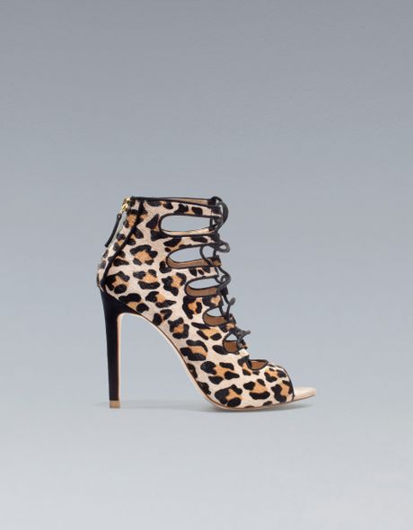 Zara Leopard Print Ankle Boot Sandal in Animal (leopard) | Lyst
