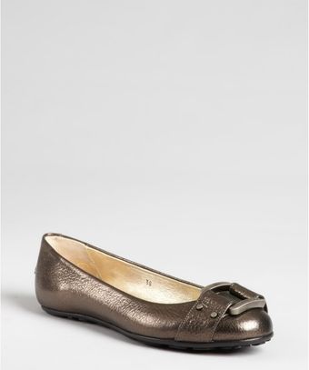 Jimmy Choo Gunmetal Metallic Grained Leather Morse Flats - Lyst