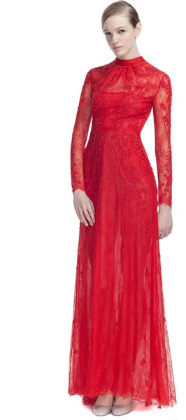 Valentino Chantilly Lace Long Sleeve Gown - Lyst