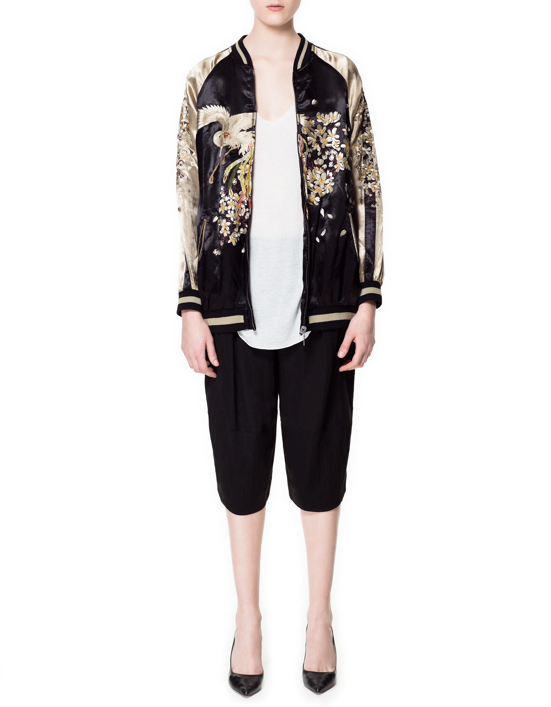 Zara Embroidered Bomber Jacket in Gold (black) | Lyst