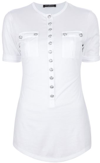 Balmain Military Button Tshirt - Lyst