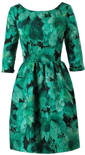 Balenciaga Floral Jacquard Silkblend Dress in Green (black green) - Lyst