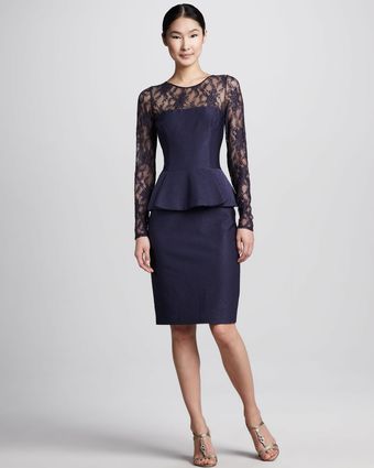 David Meister Illusionneck Peplum Cocktail Dress - Lyst