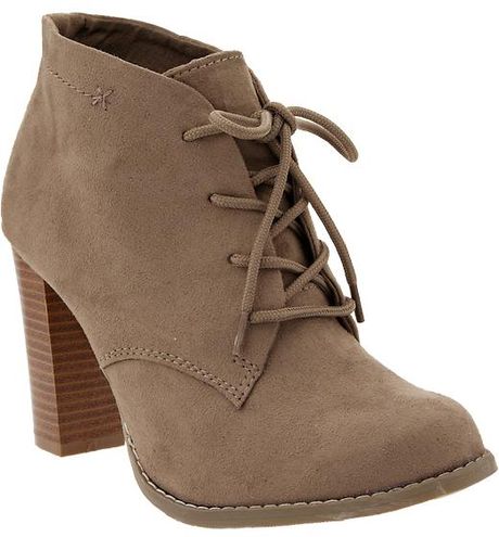 Old Navy Fauxsuede Heeled Oxfords in Brown (olive green) | Lyst