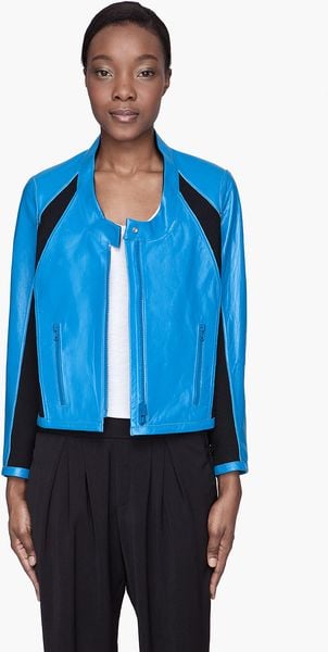 Helmut Lang Sky Blue Colorblocked Reversible Leather Jacket - Lyst