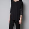 Zara Tshirt with Combination Sleeves in Black - Lyst