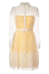 Valentino Soft Yellowivory Belted Silk Lace Overlay Shirtstyle Dress