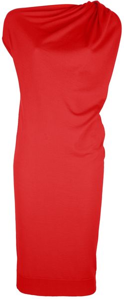 Lanvin Draped Asymmetric Neck Dress - Lyst