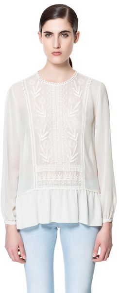 Zara Blouse with Embroidered Front - Lyst