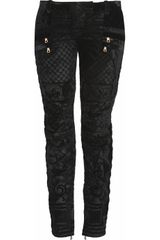 Balmain Velvet Brocade Motostyle Lowrise Skinny Jeans