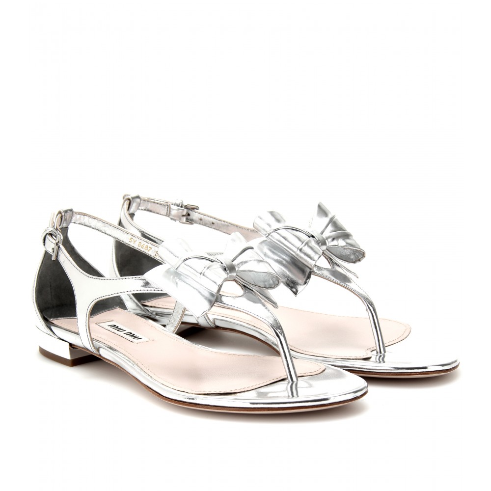 Shoeniverse: MIU MIU Silver Metallic Leather Sandals