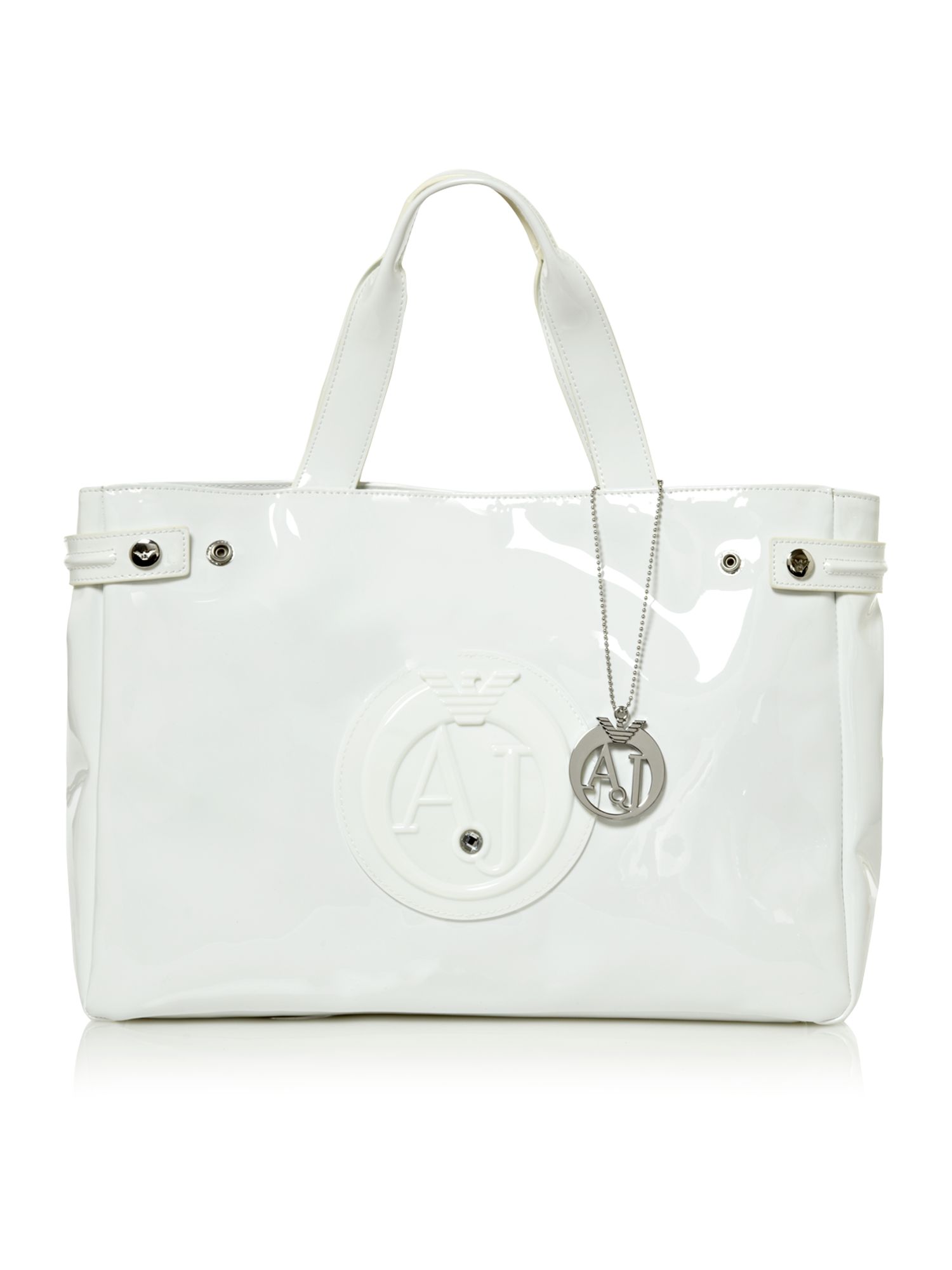 Armani Jeans White Patent Tote Bag in White | Lyst