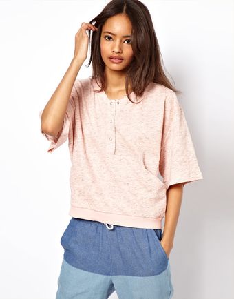 ASOS Collection Asos Top with Popper Through Front with A Half Sleeve - Lyst