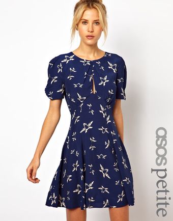 Asos Skater Dress in Bird Print with Keyhole Detail - Lyst