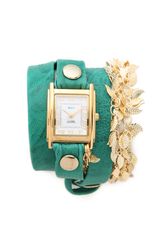 La Mer Collections Multi Leaf Charm Wrap Watch