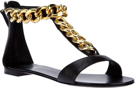 Giuseppe Zanotti Chain Link Tbar Sandal in Black | Lyst