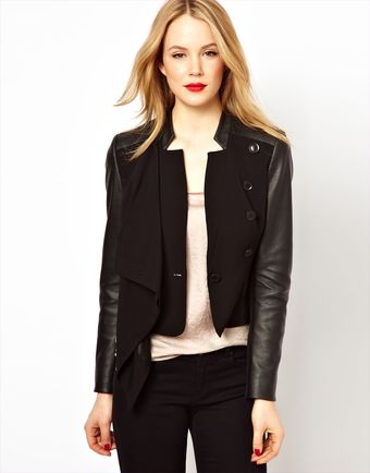 Karen Millen Tailored Jacket with Leather Look Sleeves - Lyst
