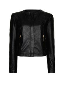 Mango Stitched Leather Jacket - Lyst