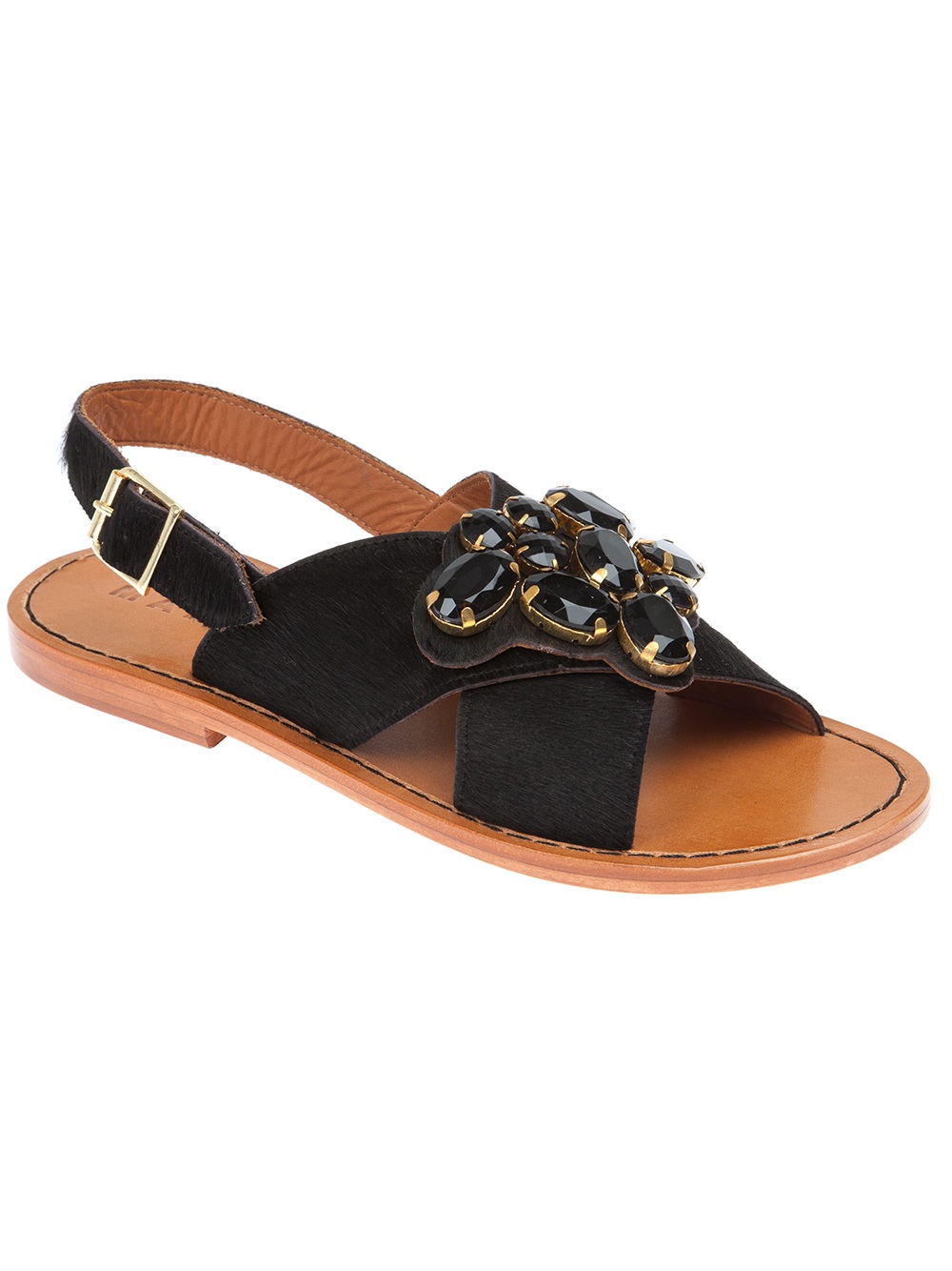 black embellished sandals flat