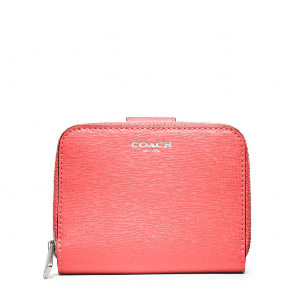 Coach Saffiano Leather Medium Zip Around Wallet in Pink (silver/coral) | Lyst