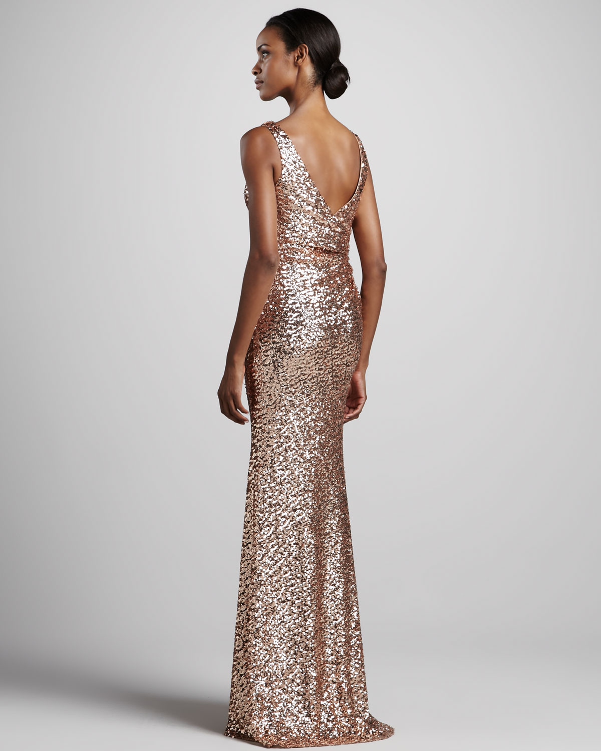 badgley mischka gold sequin gown