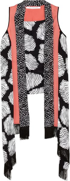 Diane Von Furstenberg Printed Fringed Stretchsilk Vest - Lyst