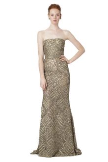 Oscar de la Renta Strapless Lame Embroidered Gown - Lyst