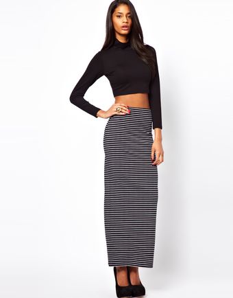 ASOS Collection Asos Maxi Skirt in Mono Stripe - Lyst