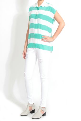 Equipment Leandra Shirt with Contrast in Aqua - Lyst