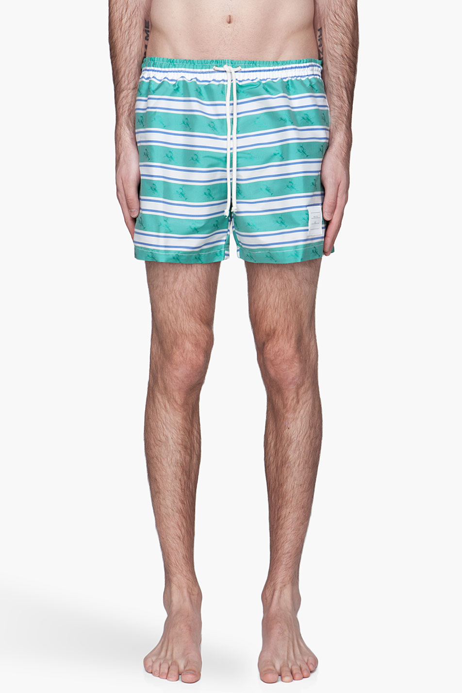 Thom Browne Mint Green Striped Lobster Swim Shorts in Blue for Men
