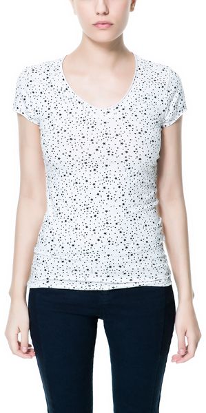 Zara Twotone Polka Dot Tshirt - Lyst