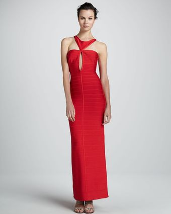 Hervé Léger Cutout Bandage Sheath Gown - Lyst