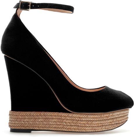 Zara Covered Wedge Peep Toe In Black Lyst