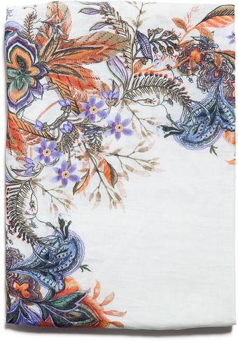 Zara Floral Print Cotton and Silk Scarf - Lyst