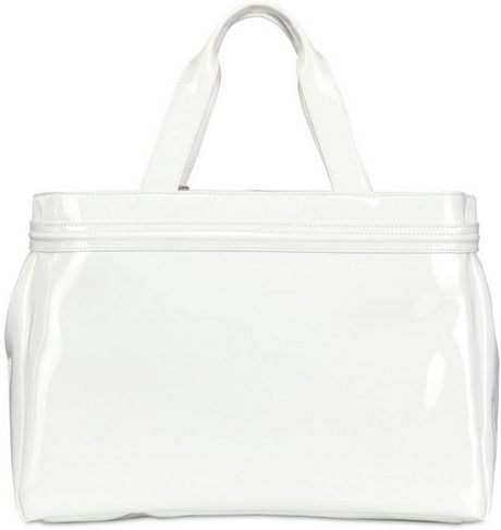 Armani Jeans Large Embossed Logo Patent Vinyl Tote in White