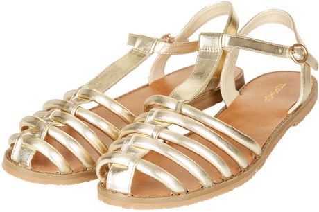 Topshop Hampi Caged Closed Toe Sandals in Gold | Lyst