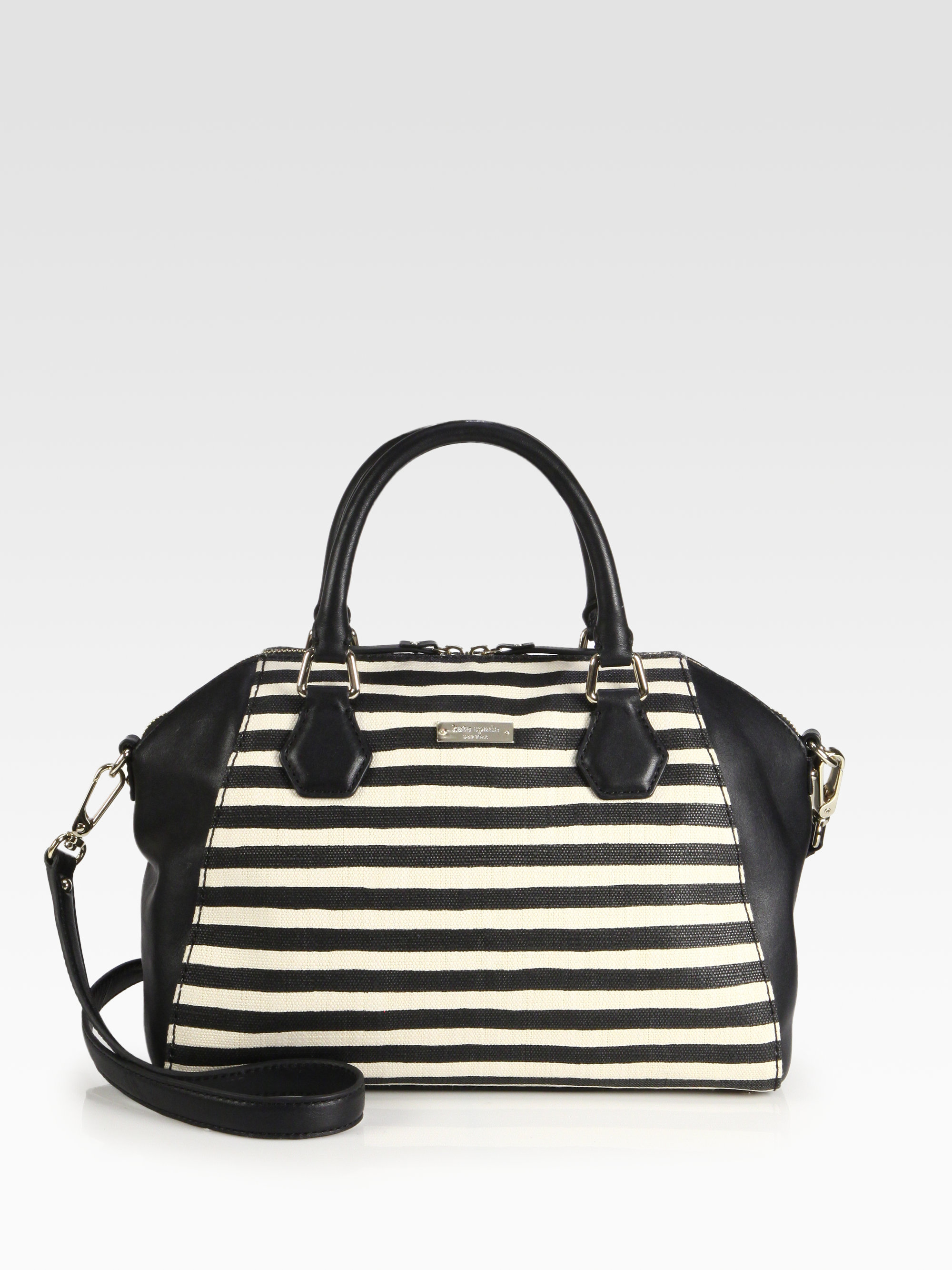 Kate Spade Catherine Pippa Striped Mixed Media Satchel in White (black