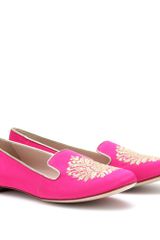 Miu Miu Embroidered Slipper Style Loafers with Embellished Heel