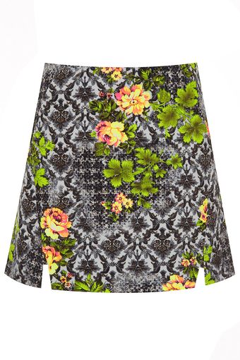Topshop Acid Floral Aline Skirt - Lyst