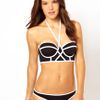 Asos Longline Padded Contrast Fuller Bust Bikini Top  in White (blackwhite) - Lyst