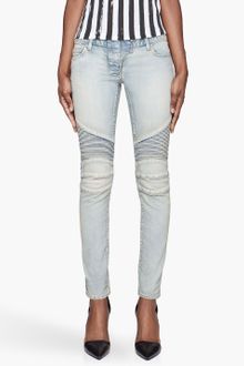 Balmain Blue Faded Reinforced Biker Jeans - Lyst