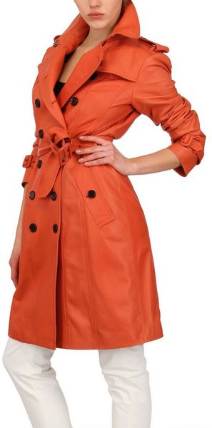 Burberry Soft Nappa Leather Trench Coat in Orange | Lyst