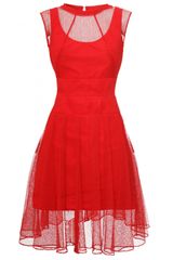 Carven Robe Dentelle Lace Dress Red