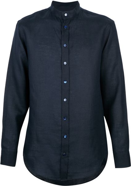 button up collarless shirt