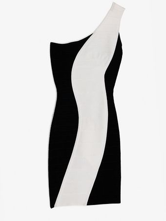 Hervé Léger One Shoulder Colorblock Dress - Lyst