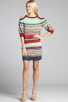 M Missoni Turquoise and Red Patterned Cotton Blend Cutout Dress - Lyst