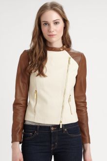Michael by Michael Kors Cottonleather Moto Jacket - Lyst