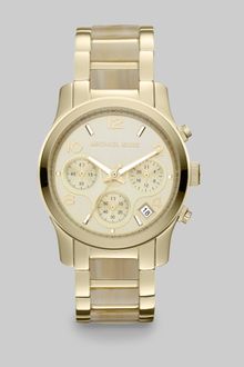 Michael Kors Runway Goldtone and Faux Horn Chronograph Bracelet Watch - Lyst